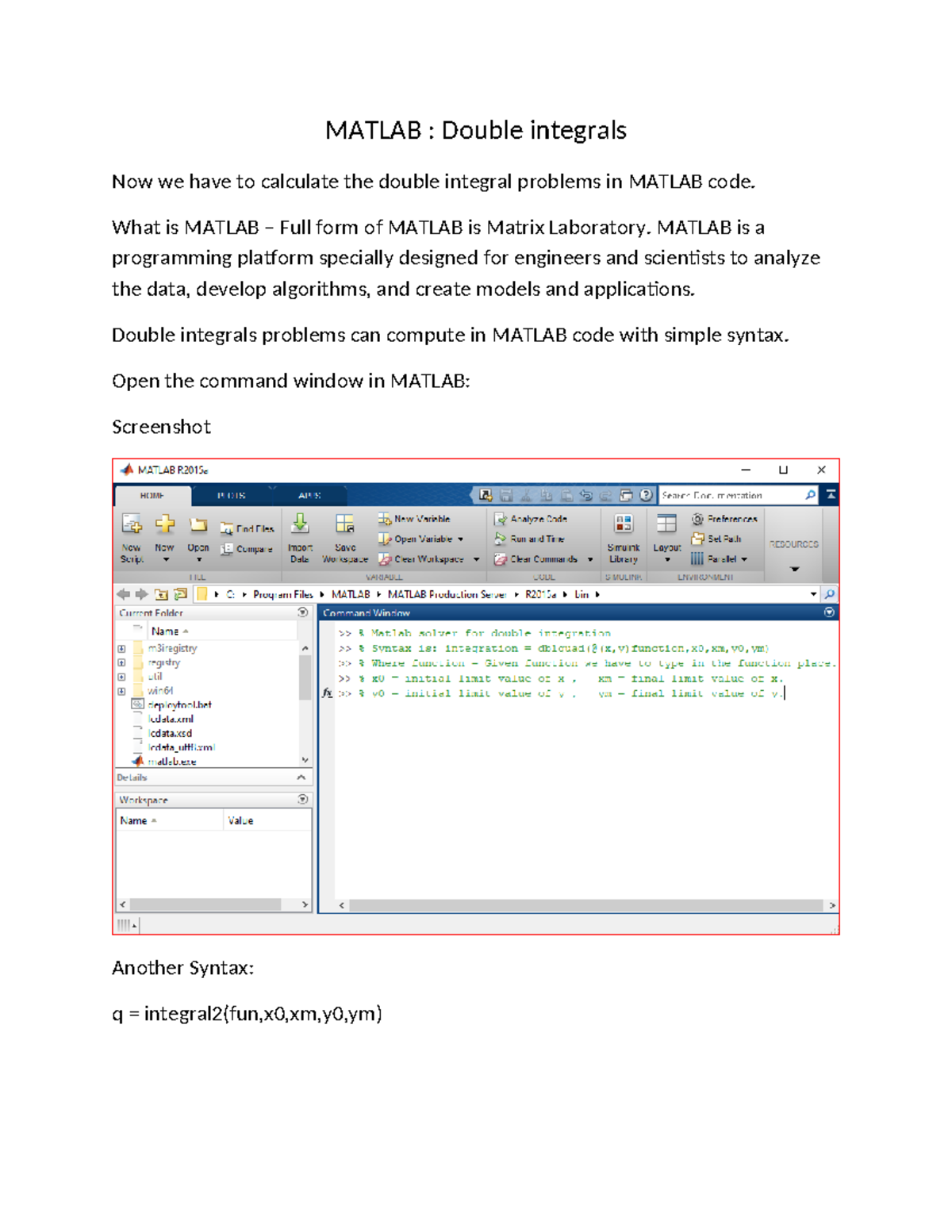 Double integral problems in MATLAB software code. - MATLAB : Double ...