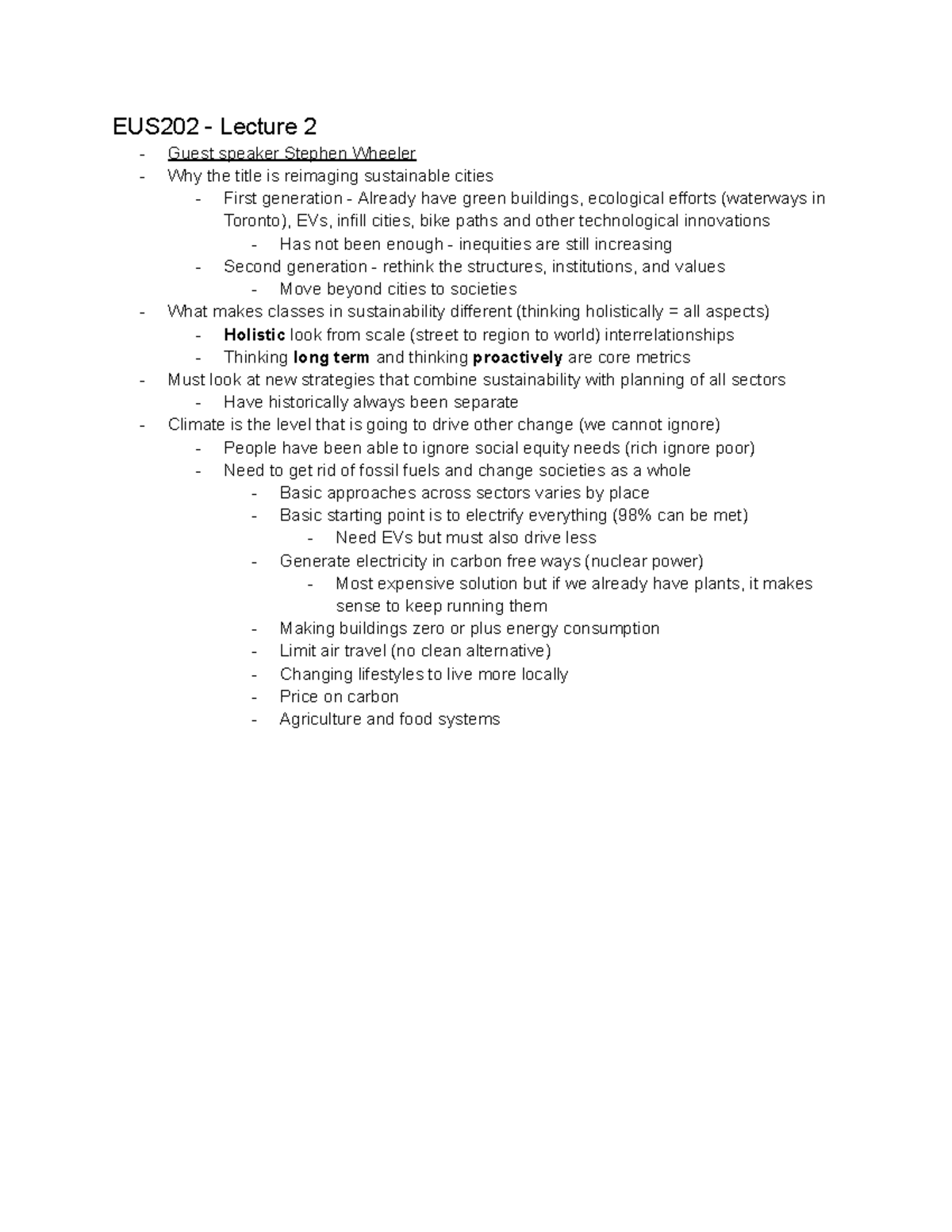 EUS202 - Lectures 2-10 - Notes - EUS202 - Lecture 2 Guest speaker ...