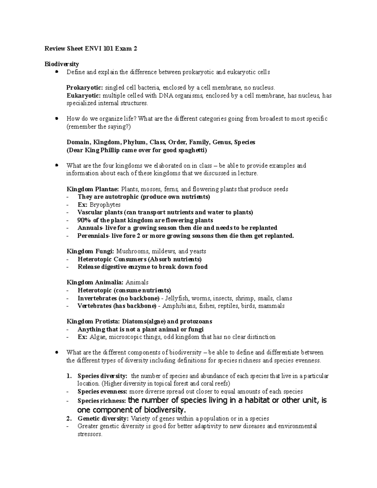 Review Sheet ENVI 101 Exam 2 - Review Sheet ENVI 101 Exam 2 ...