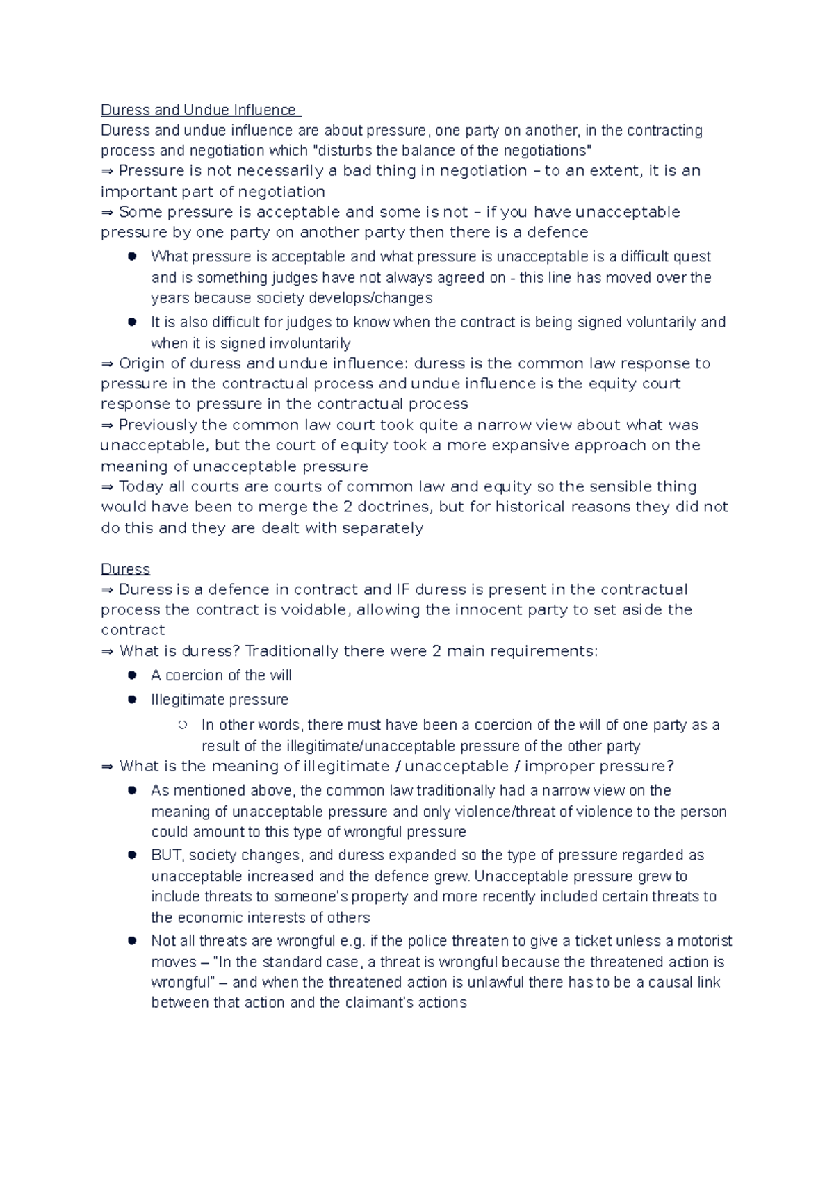 Contract Law - Duress AND Undue Influence - Duress and Undue Influence ...