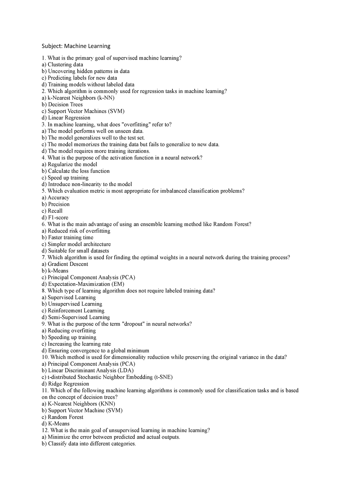 Machine Learning Mcqs - Mcqs For Bs Information Technology - Subject ...
