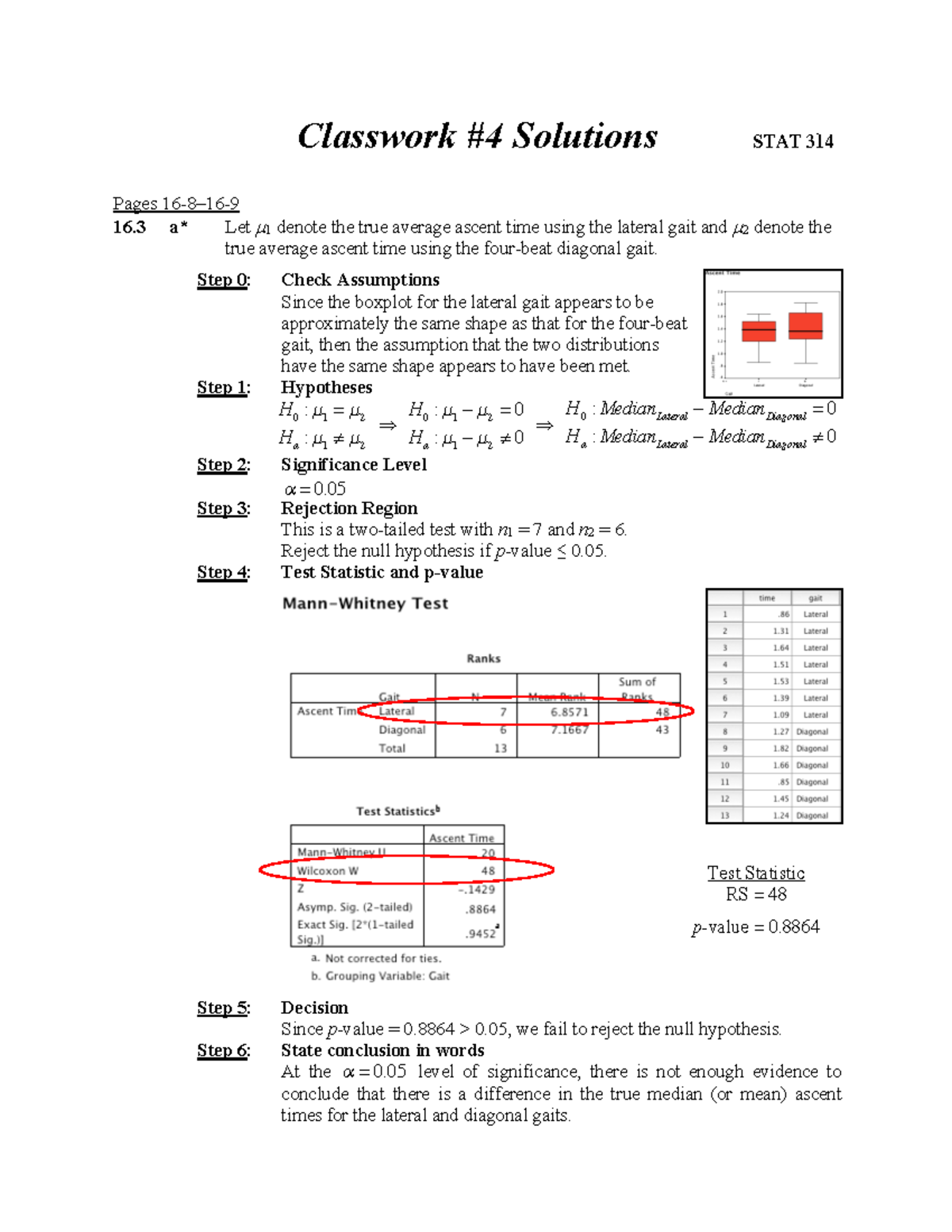 Cw04sol - solutions page - Classwork #4 Solutions STAT 314 Pages 16 ...