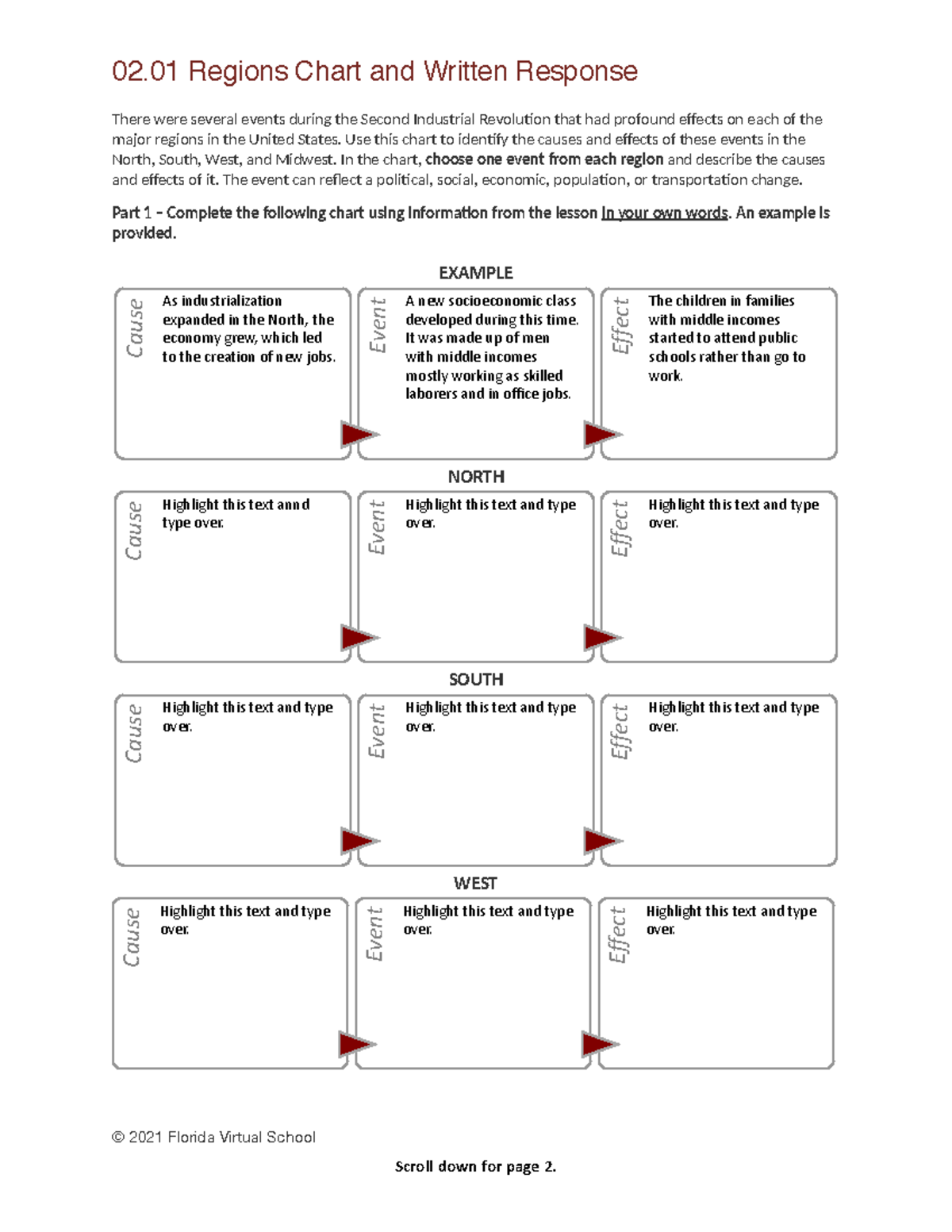 0201 regions chart and written response 02 Regions Chart and Written