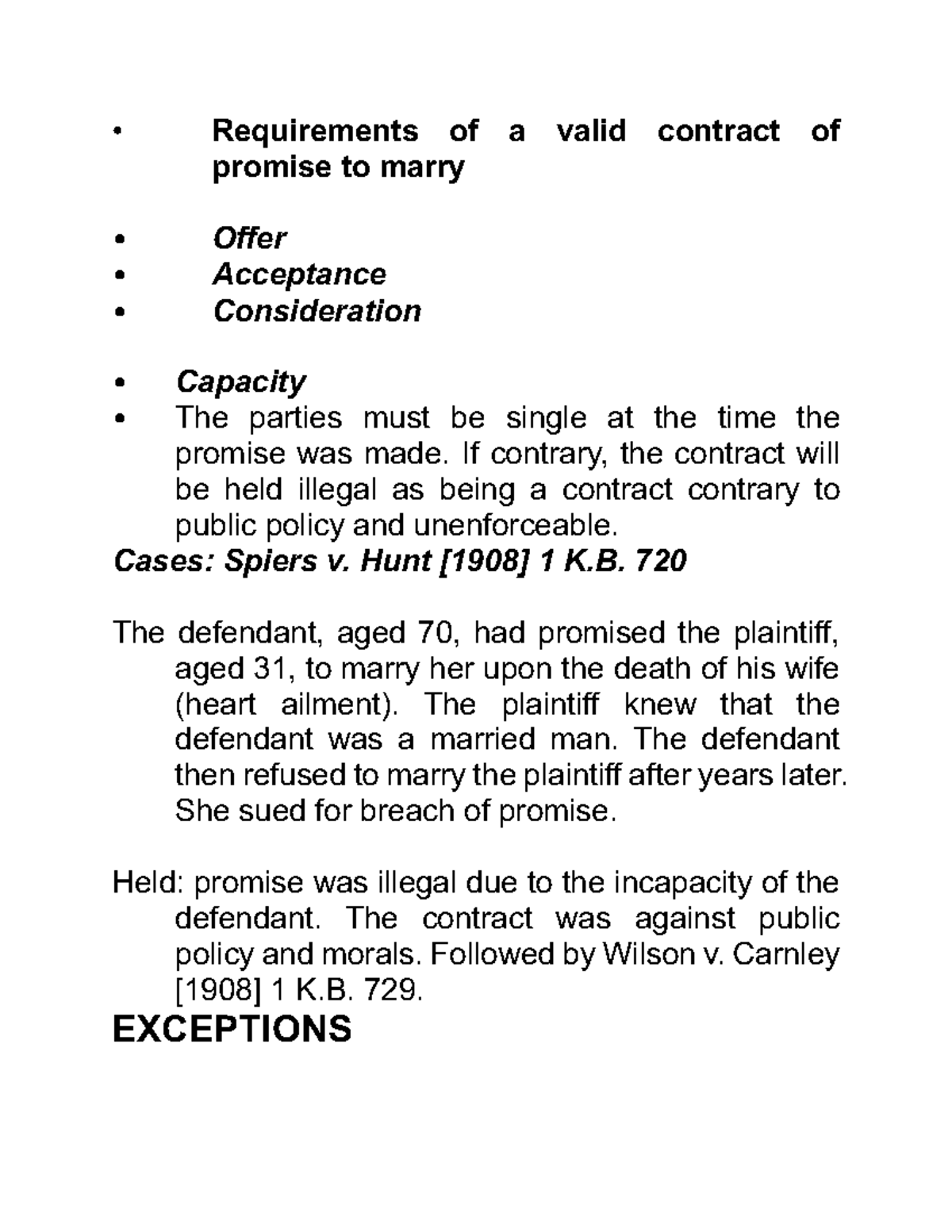 Chapter 1 Promise TO Marry - Requirements of a valid contract of ...