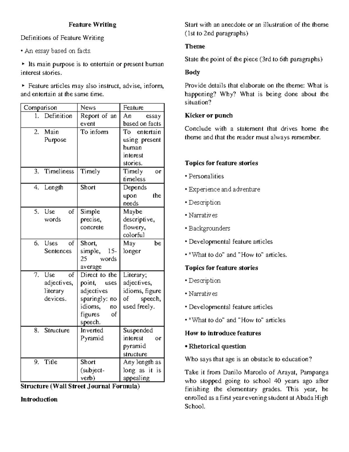 Feature and copy - Feature Writing Definitions of Feature Writing An ...