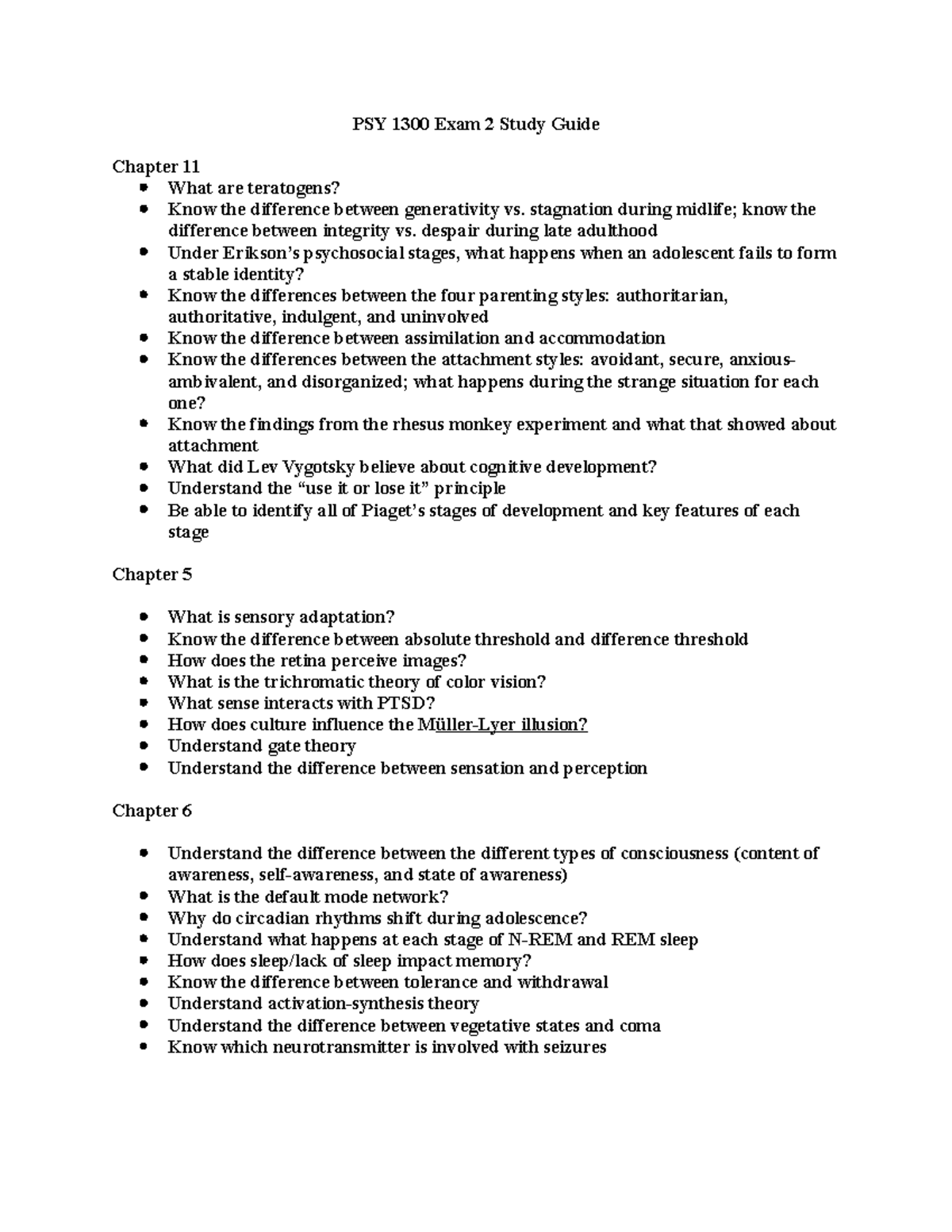 Physc Study Guide Exam 2 - PSY 1300 Exam 2 Study Guide Chapter 11 What ...