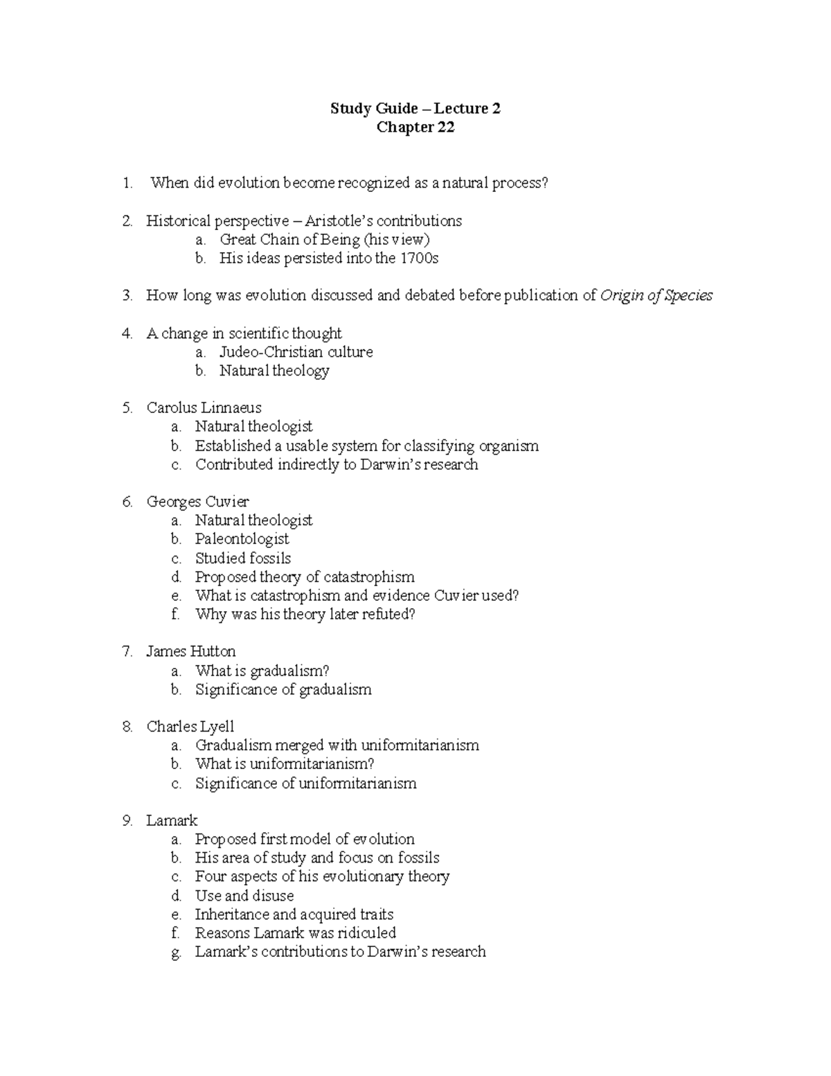 Study Guide - Lecture 2 - Study Guide – Lecture 2 Chapter 22 When did ...