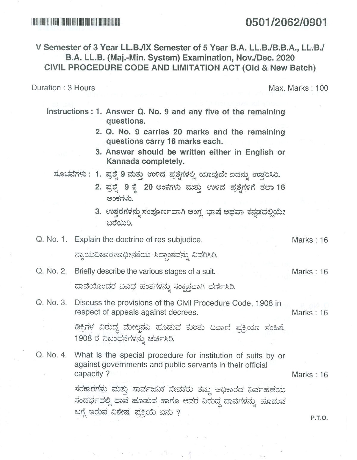 Cpc 2020 question paper Civil Procedure Code & Limitation Act Studocu