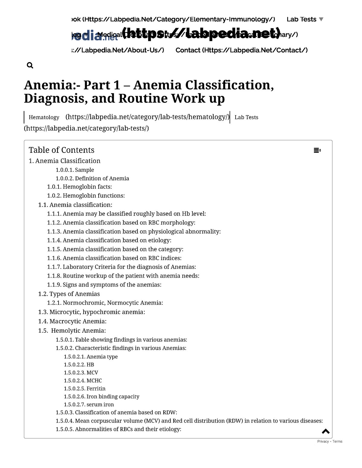 Anemia Classification Diagnosis And Routine Workup Labpedia Privacy Terms Anemia Part 