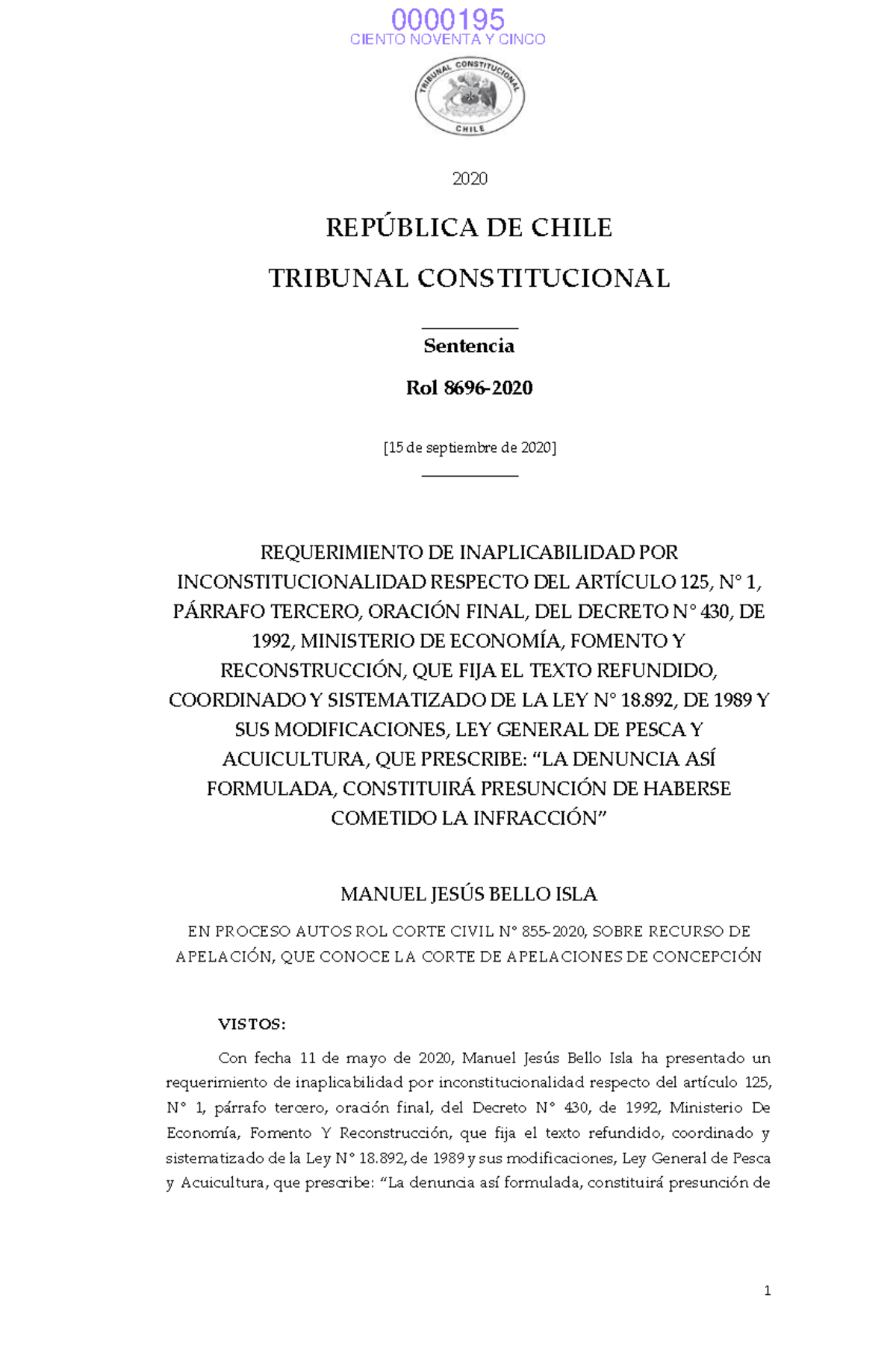 STC - Averno - STC - 2020 REPÚBLICA DE CHILE TRIBUNAL CONSTITUCIONAL