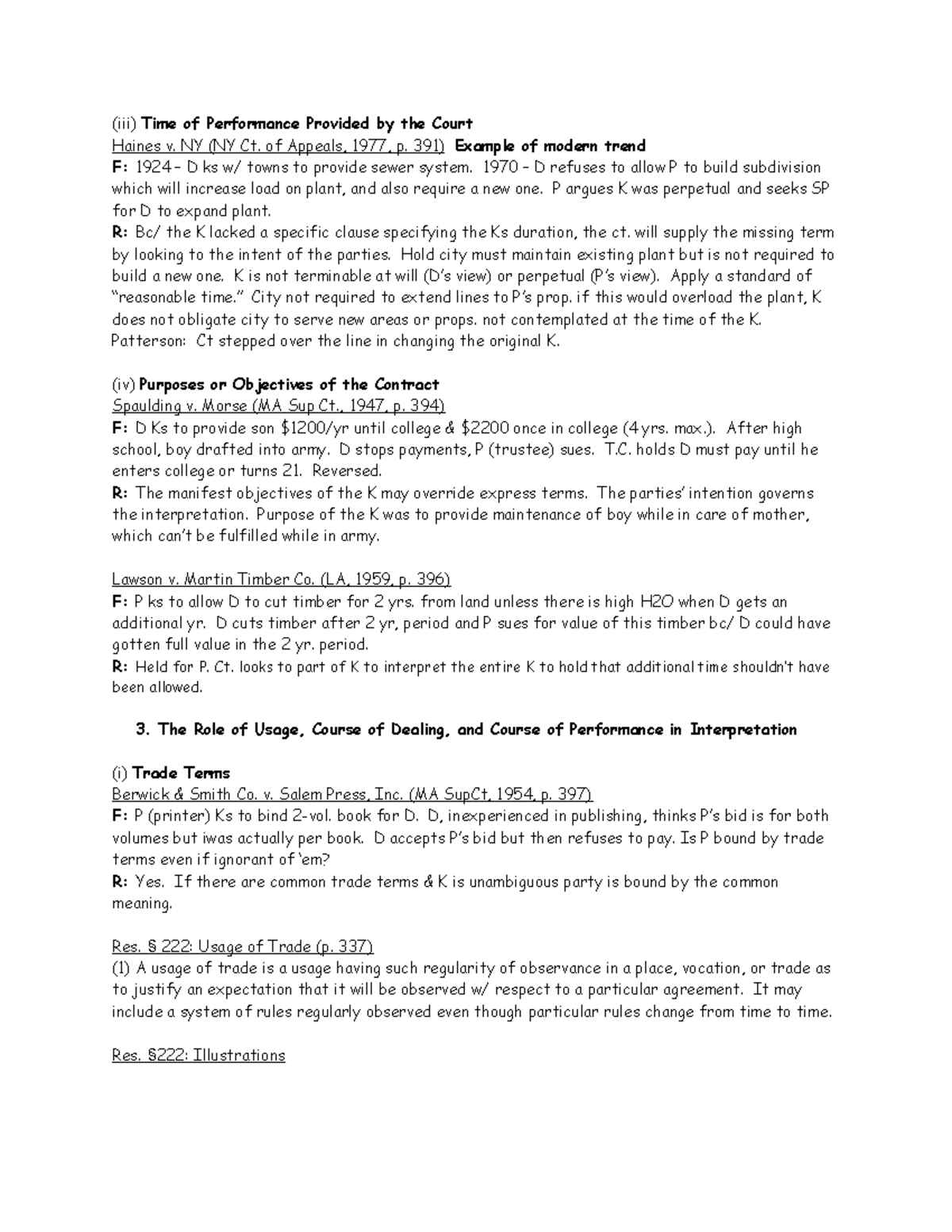 Contracts Law Outline - 2 - (iii) Time Of Performance Provided By The ...