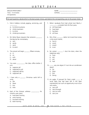 Ustet 2014 Simulated EXAM Section 2 Mathematics Proficiency v.8 - A C T ...