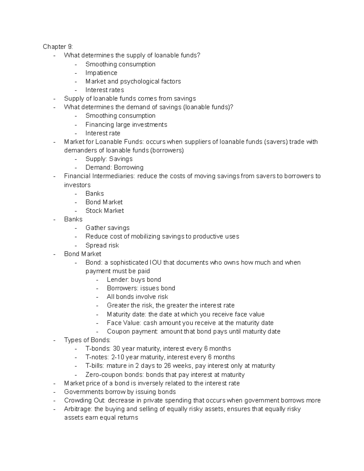 Econ Midterm 2 Review - Chapter 9: - What Determines The Supply Of 