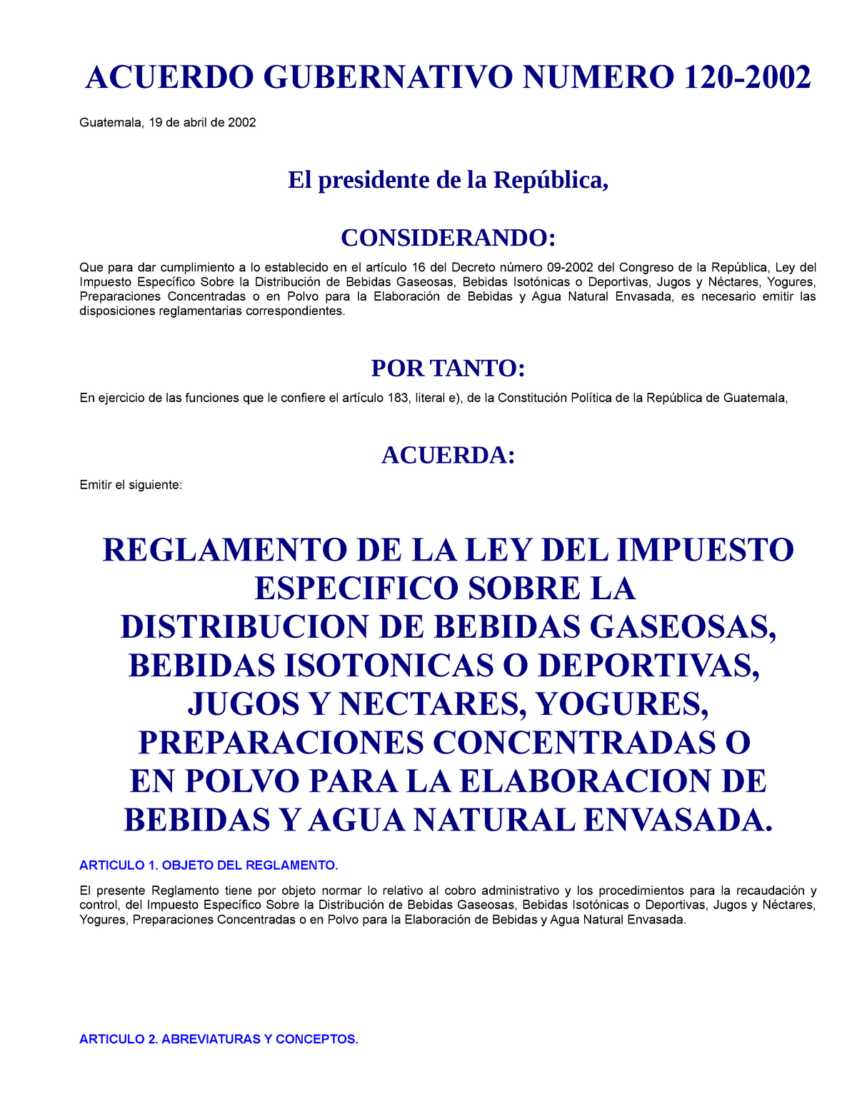 Acuerdo Gubernativo 120-2002 (Reglamento De La Ley De Impuesto ...