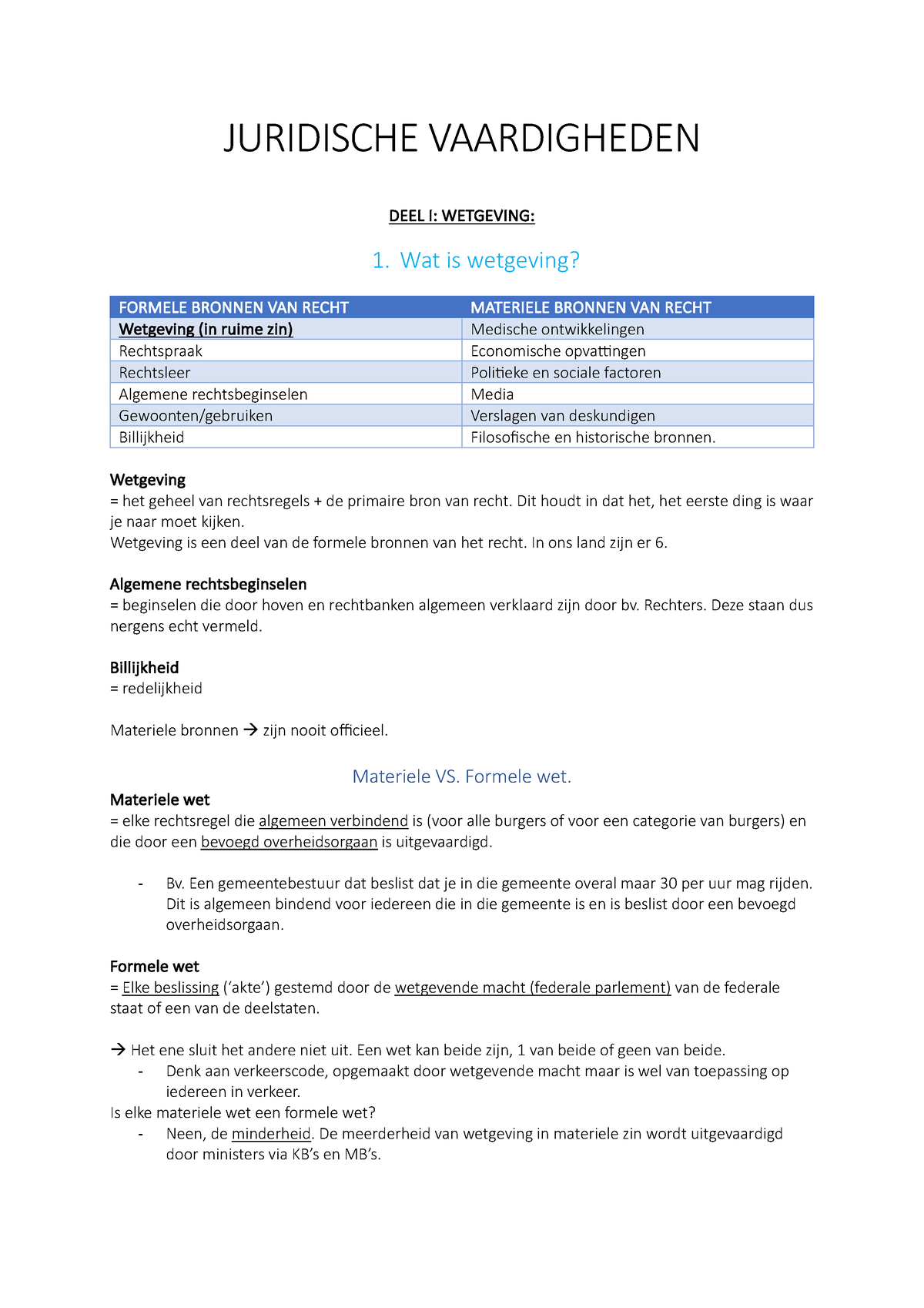 Juridische Vaardigheden 2 - JURIDISCHE VAARDIGHEDEN DEEL I: WETGEVING ...