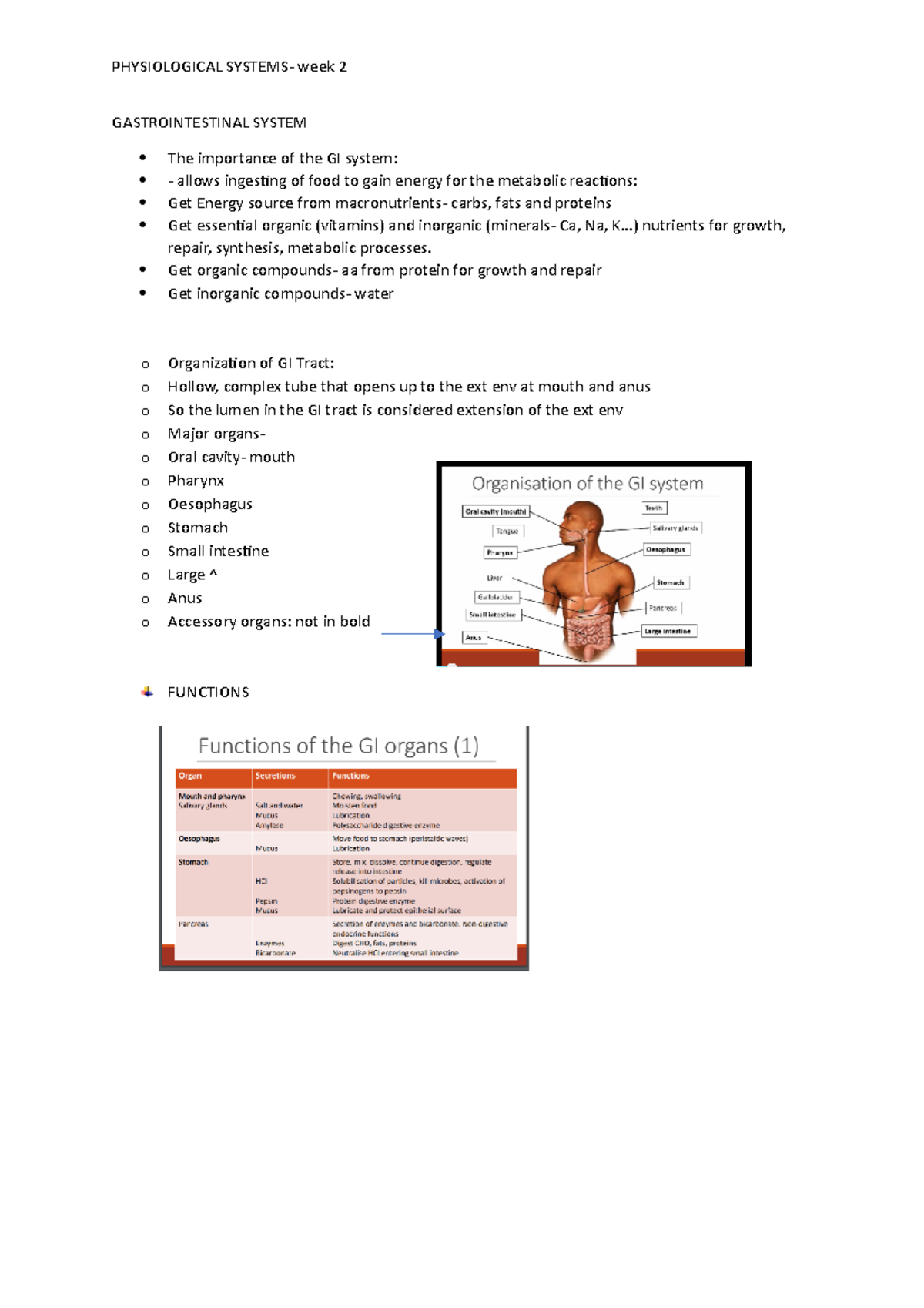 Week 1- GI system video one - PHYSIOLOGICAL SYSTEMS- week 2 ...