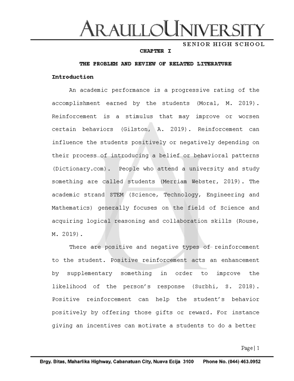 Seniorhighschooltheproblemandreviewofrelatedliterature