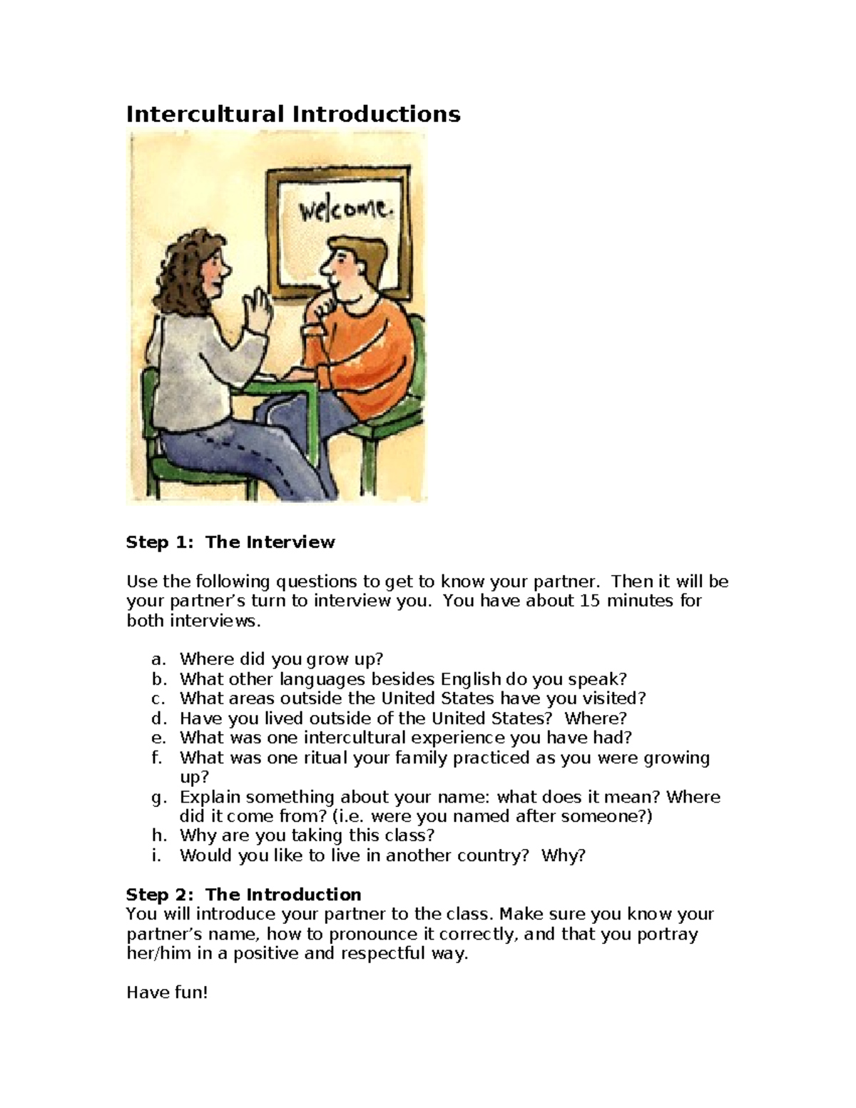 Ch 1IC Introductions - Intercultural Introductions Step 1: The ...