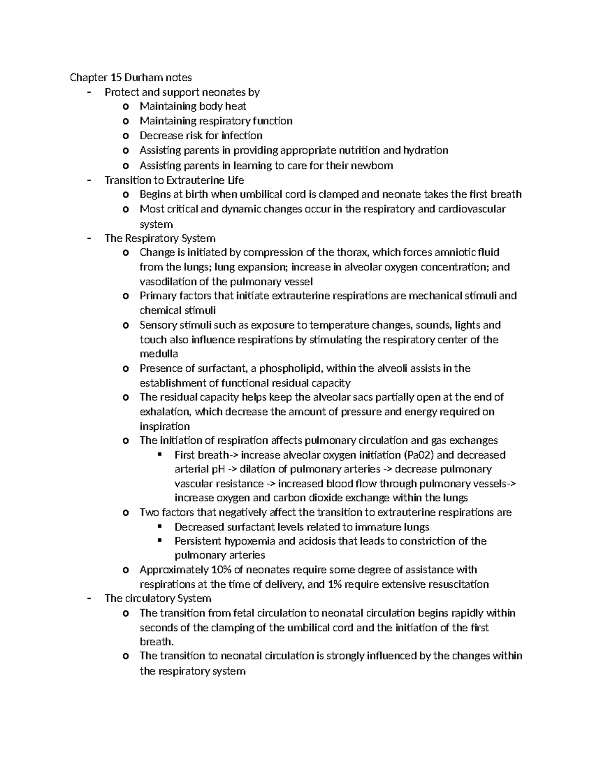 Chapter 15 Durham notes - Chapter 15 Durham notes Protect and support neonates o Maintaining ...