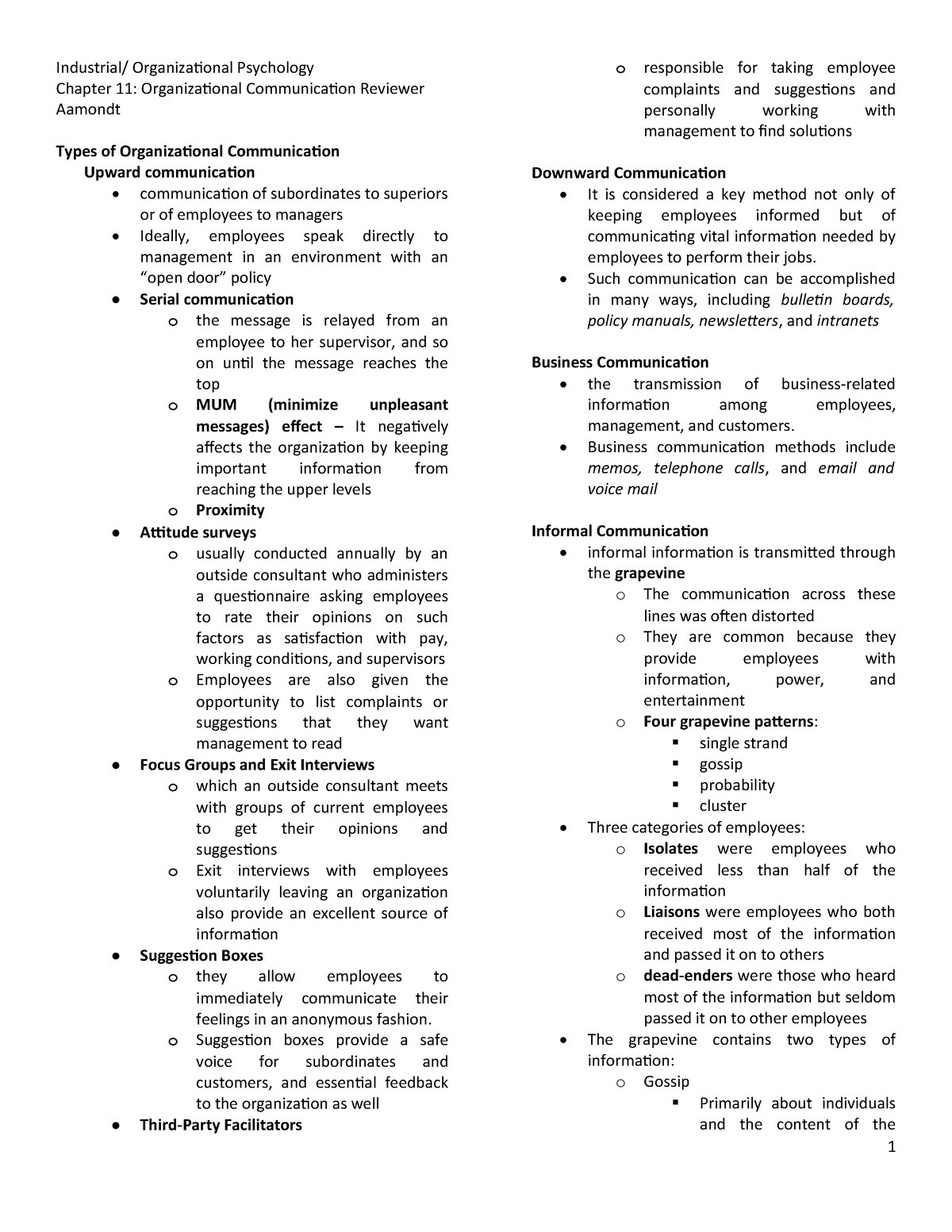 Chapter 11 Organizational Communication - Industrial/ Organizational ...