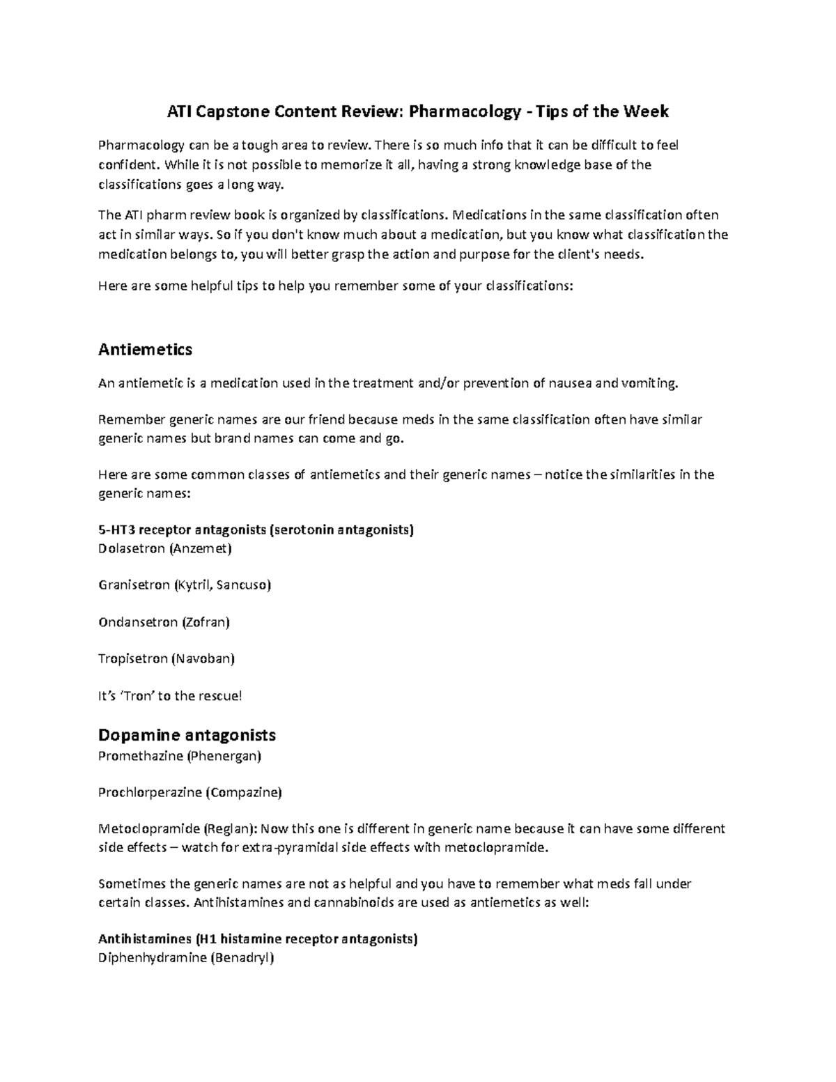 Drug tips capstone medication tips ATI Capstone Content Review Pharmacology Tips of the