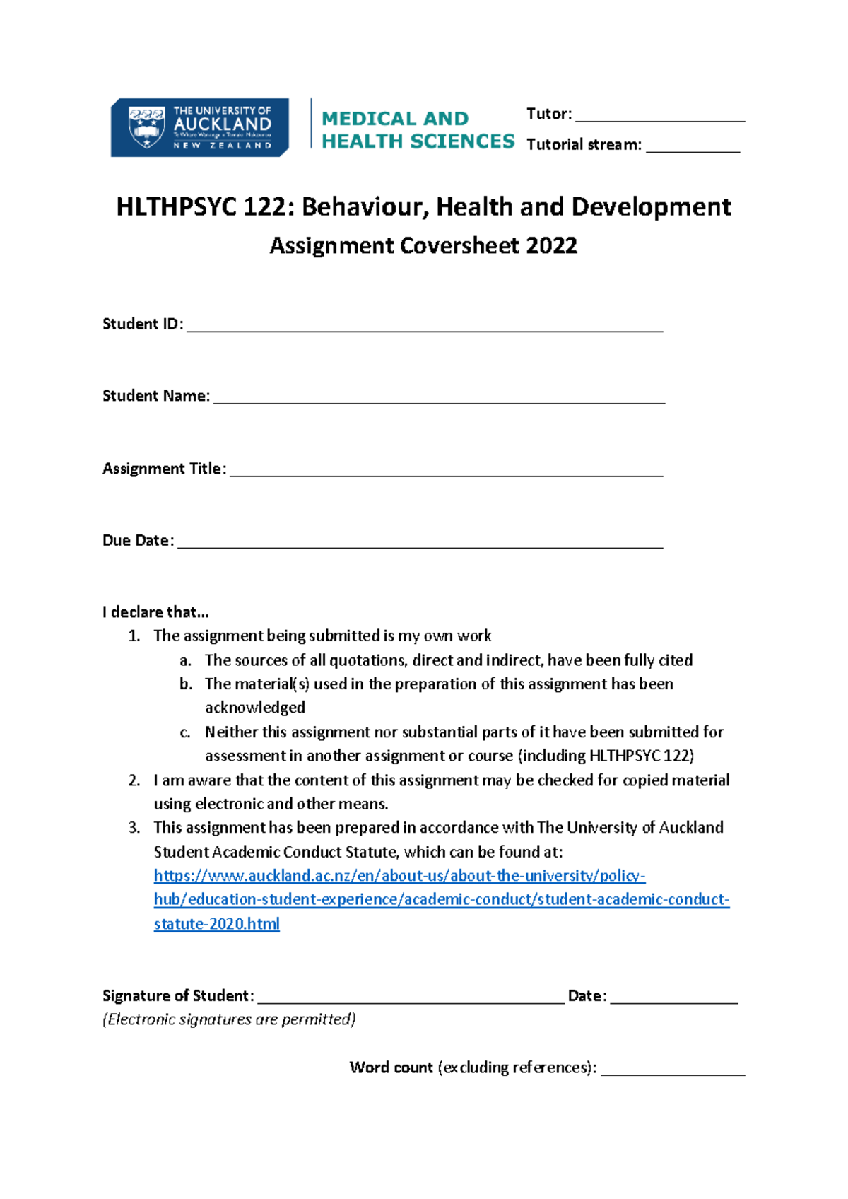 Assignment Cover Sheet and Ethical Declaration - Tutor ...