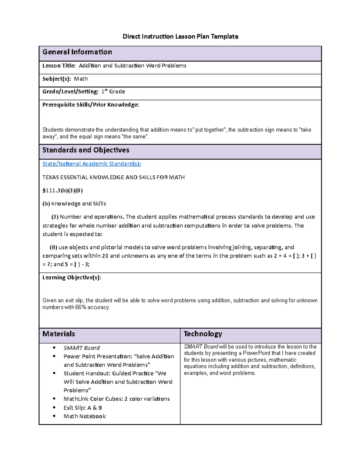 Task 1 Lesson Plan - Please Enjoy - Direct Instruction Lesson Plan ...