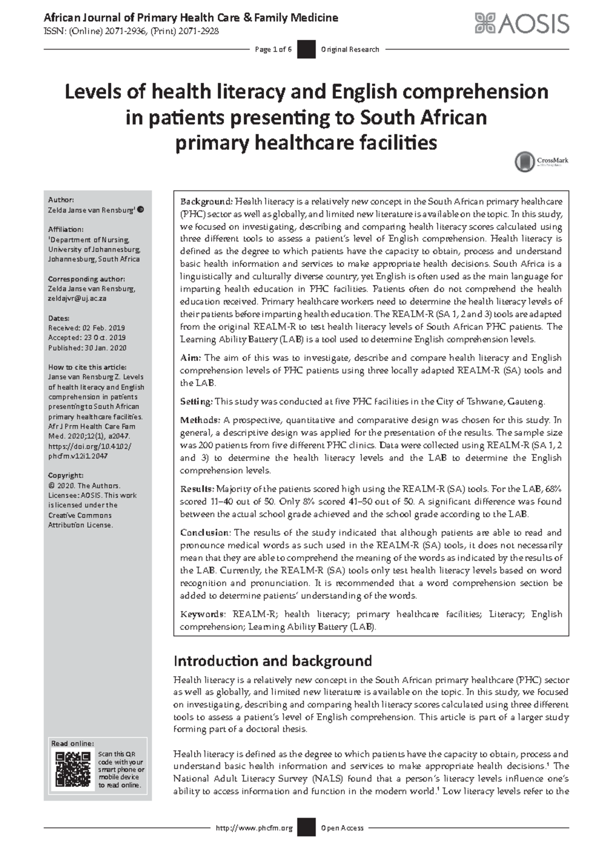 2024 Reading Quiz Article - African Journal of Primary Health Care ...