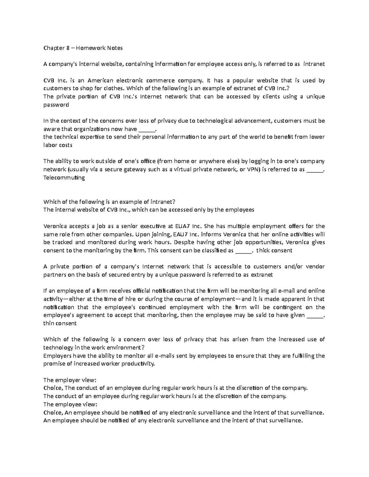 2021 - eco Homework Notes - CH 8 - Chapter 8 – Homework Notes A company ...