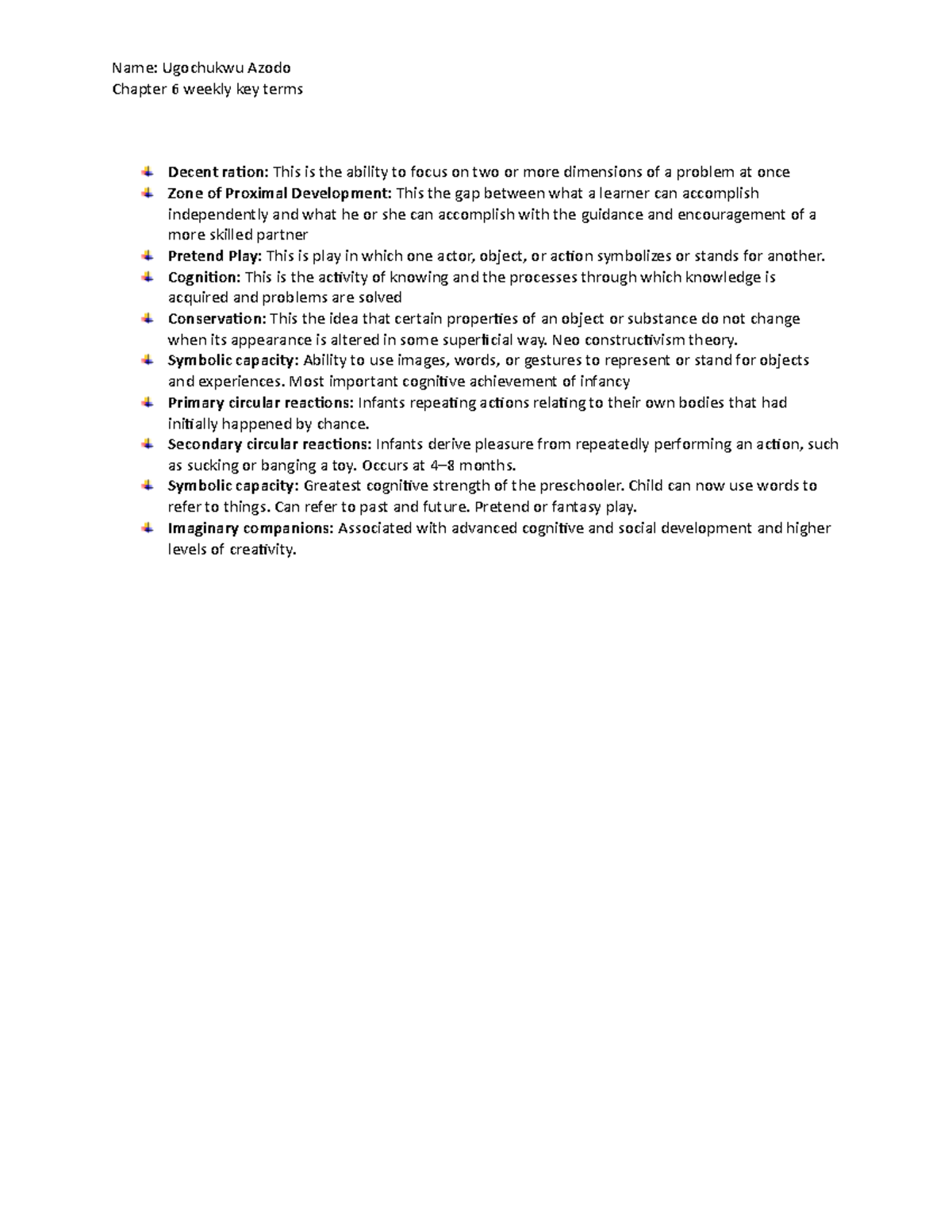 Chapter 6 weekly key terms - Name: Ugochukwu Azodo Chapter 6 weekly key ...