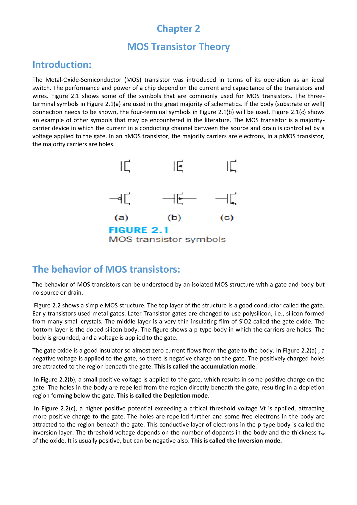 18ec72 Vlsi Notes And Questions - Chapter 2 MOS Transistor Theory ...