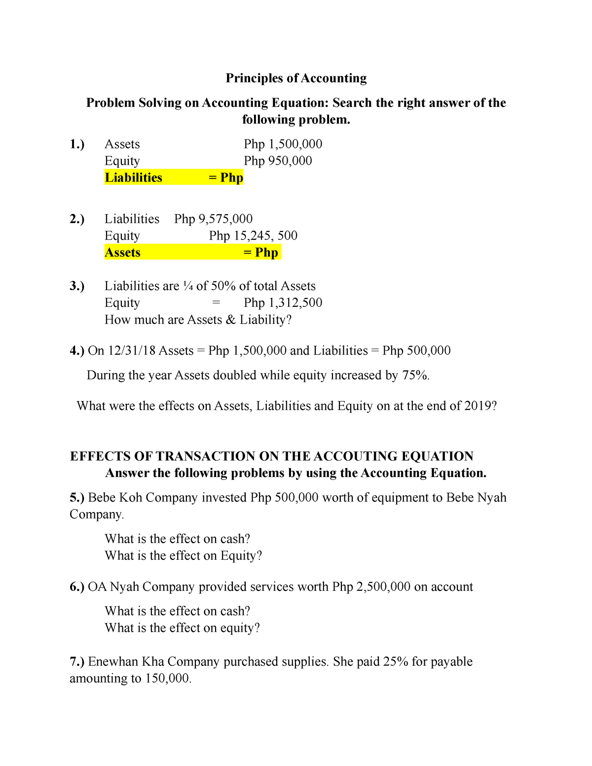 Accounting-Equation-Quiz - Principles Of Accounting Problem Solving On ...