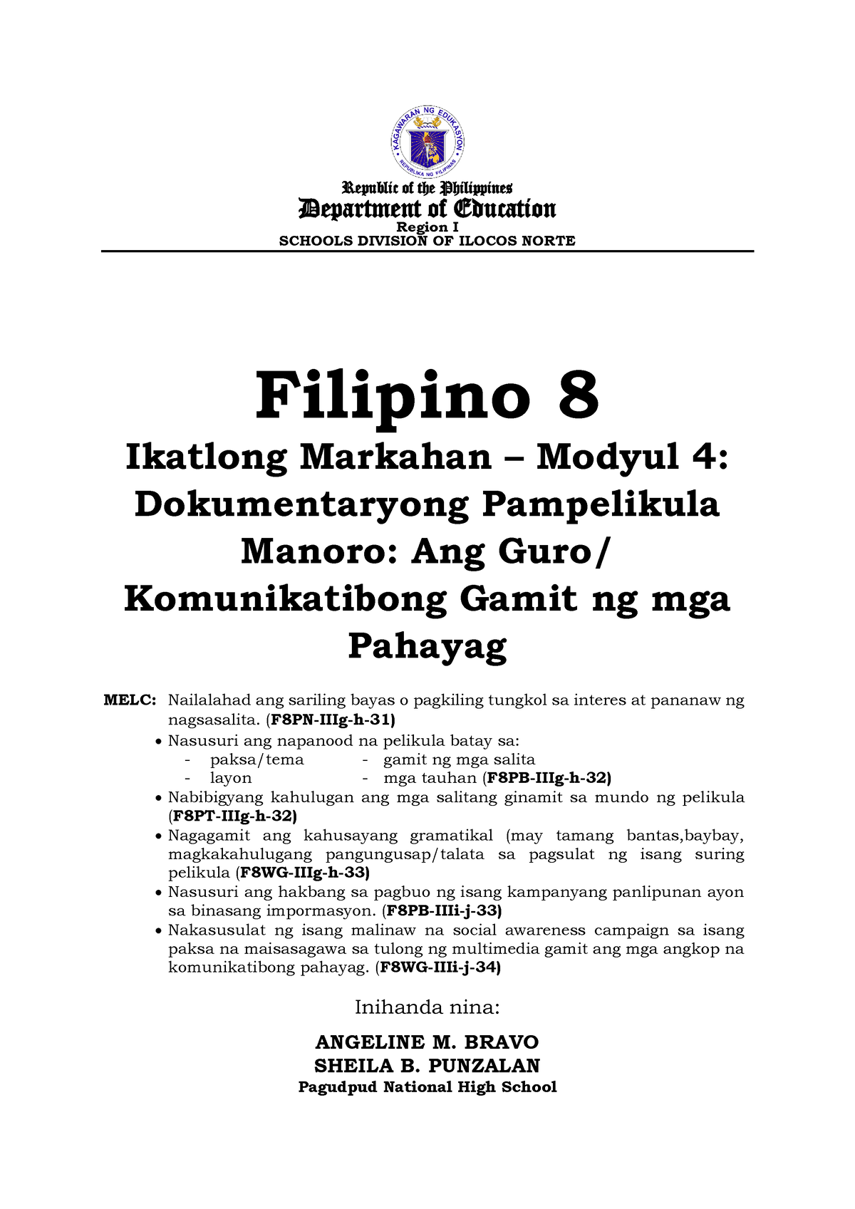 Filipino 8 Q3 Modyul 4 Week7 8 Bravo,Angeline - Republic Of The ...