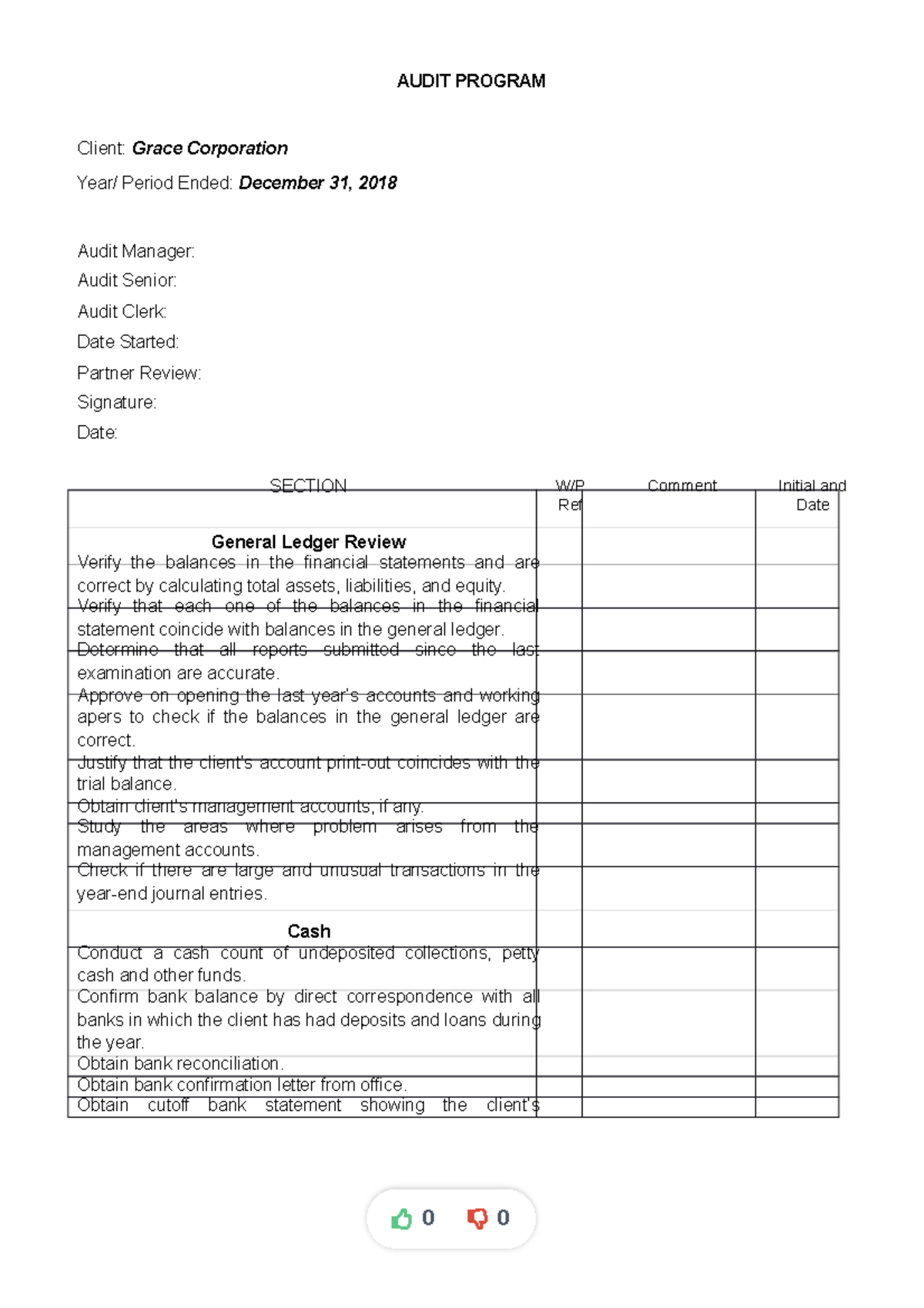 Audit-program-grace-corp compress - AUDIT PROGRAM Client: Grace ...