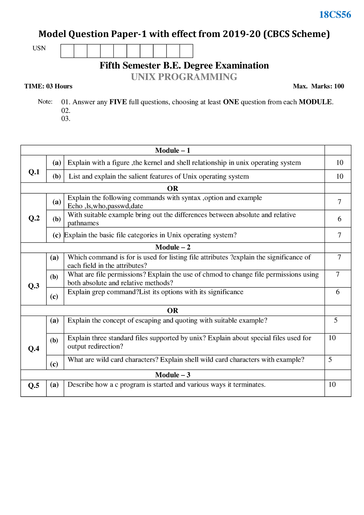 18CS56 - Abcd - Model Question Paper-1 With Effect From 2019-20 (CBCS ...