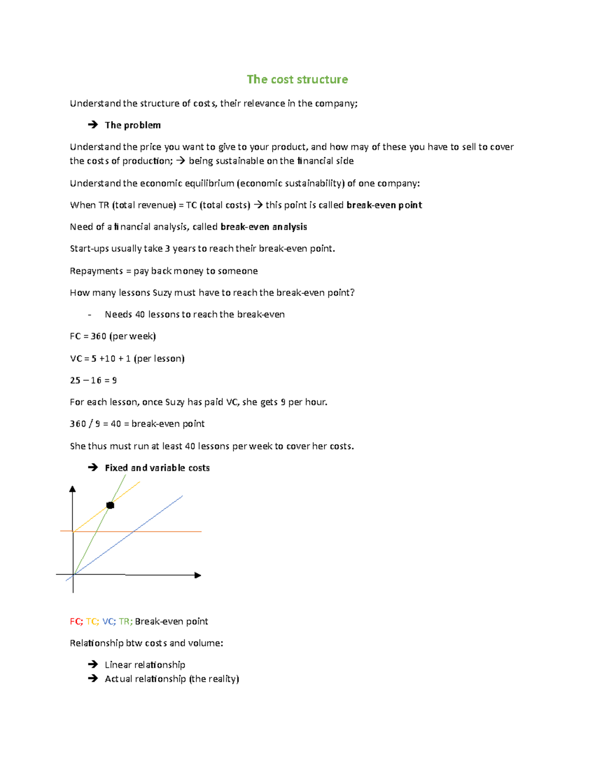 The cost structure - Appunti di lezione 9 - The cost structure ...