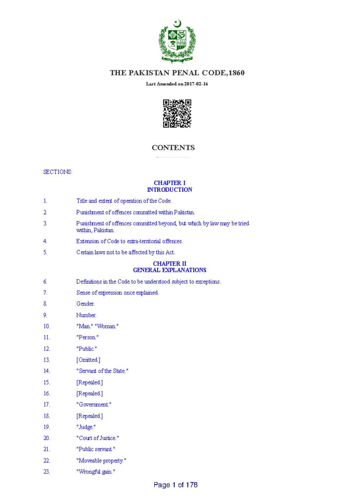 PAK64050 2017 - aaa - THE PAKISTAN PENAL CODE, Last Amended on 20170216 ...