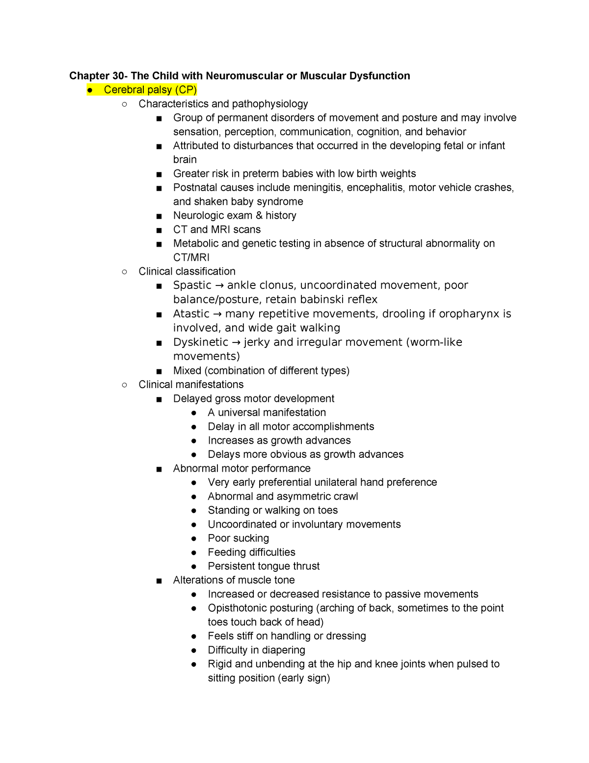 Chapter 30 (exam 3) - Chapter 30- The Child With Neuromuscular Or ...