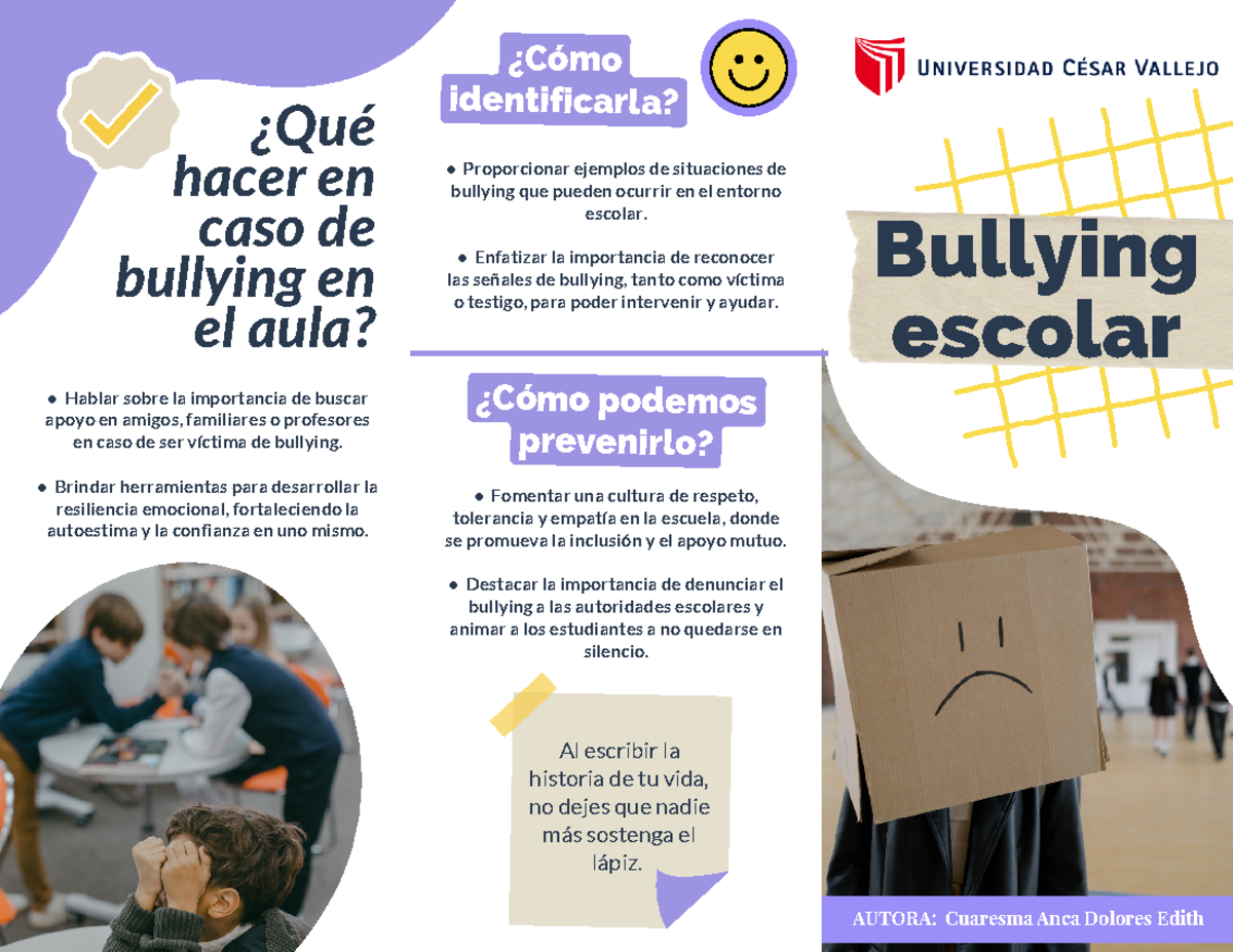 Triptico-Bullying Acoso Escolar - ¿Qué Hacer En Caso De Bullying En El ...