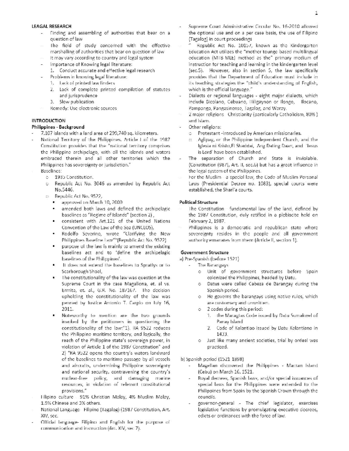 Legal Research Notes Santos-Ong - 1 LEAGAL RESEARCH Supreme Court ...