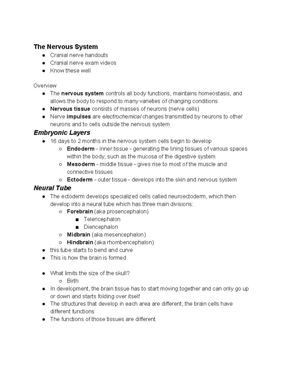 The Nervous System The Nervous System Cranial Nerve Handouts Cranial