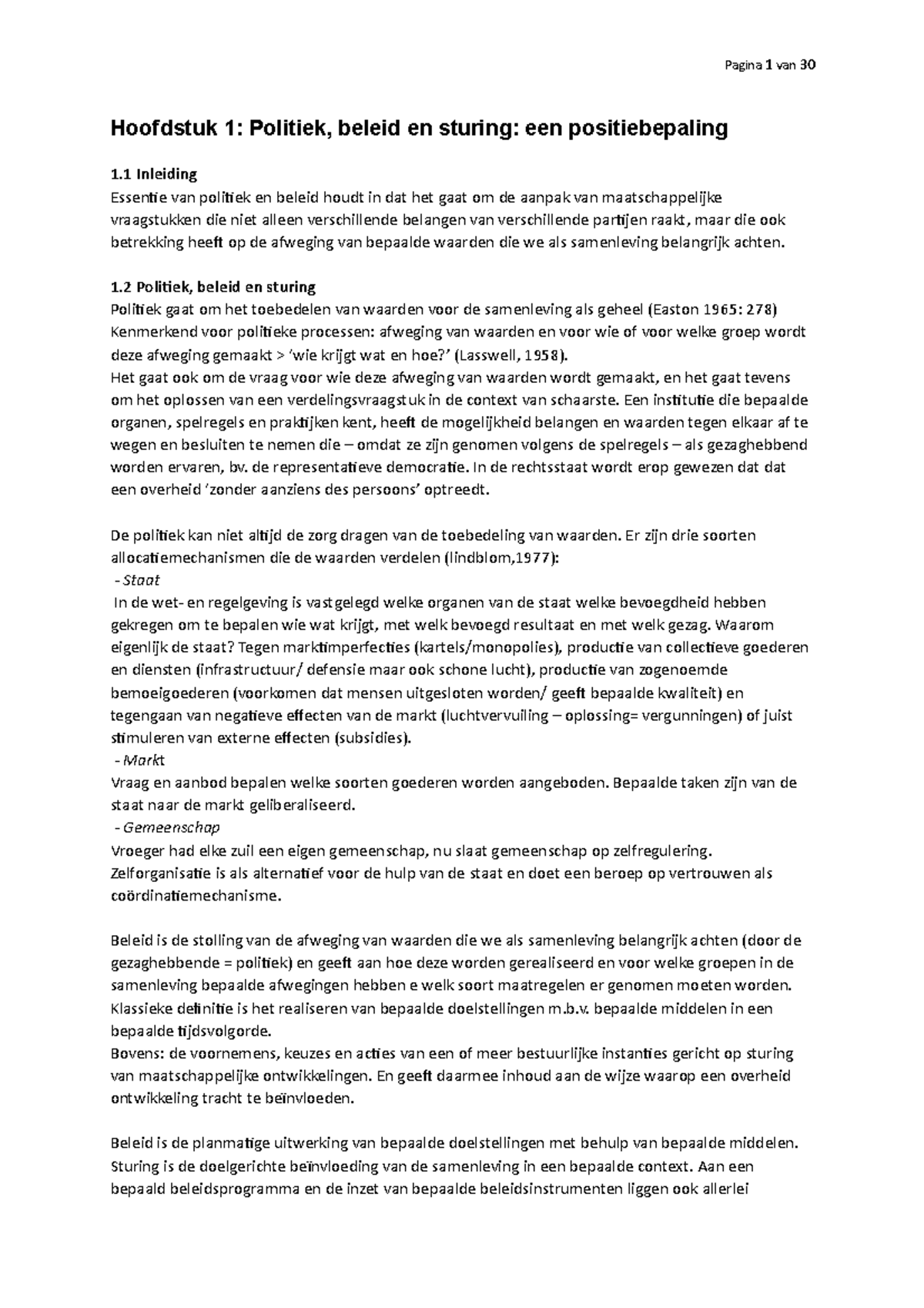 Samenvatting Bekkers Aangepast - Pagina 1 Van 30 Hoofdstuk 1: Politiek ...