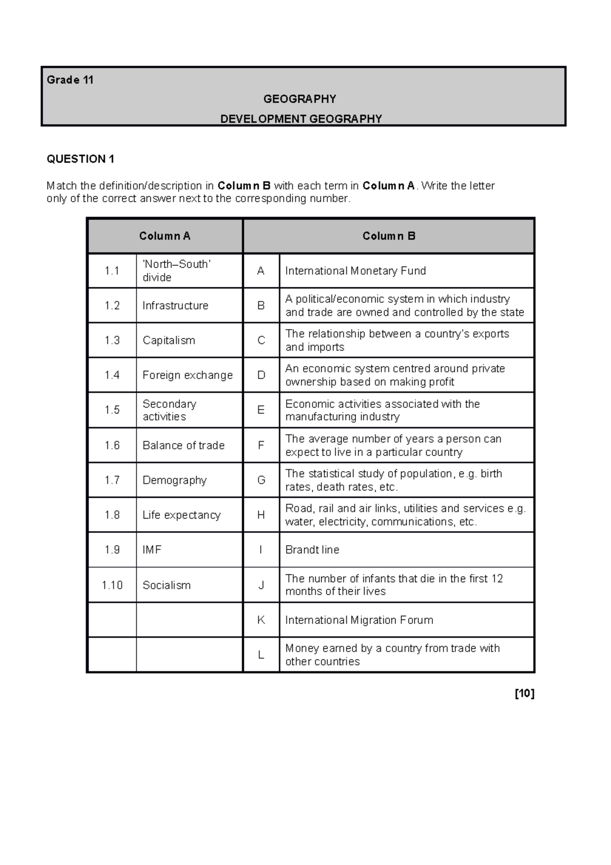 geography grade 11 assignment term 1