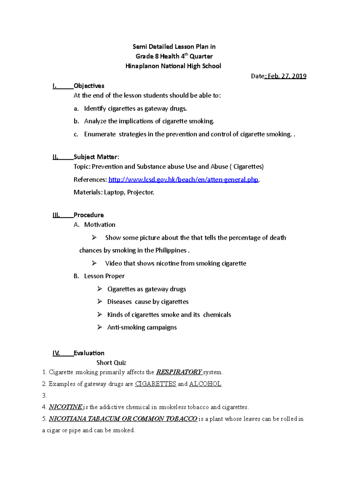413434493 Semi Detailed Lesson Plan in Healht Semi Detailed Lesson