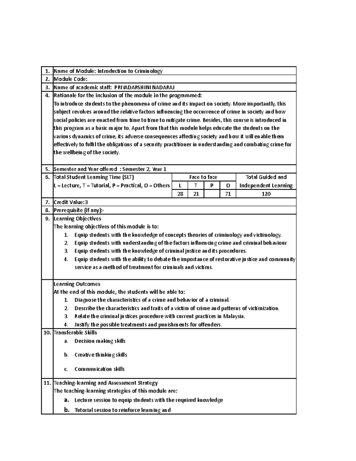 Introduction to Criminology - 1. Name of Module: Introducion to ...