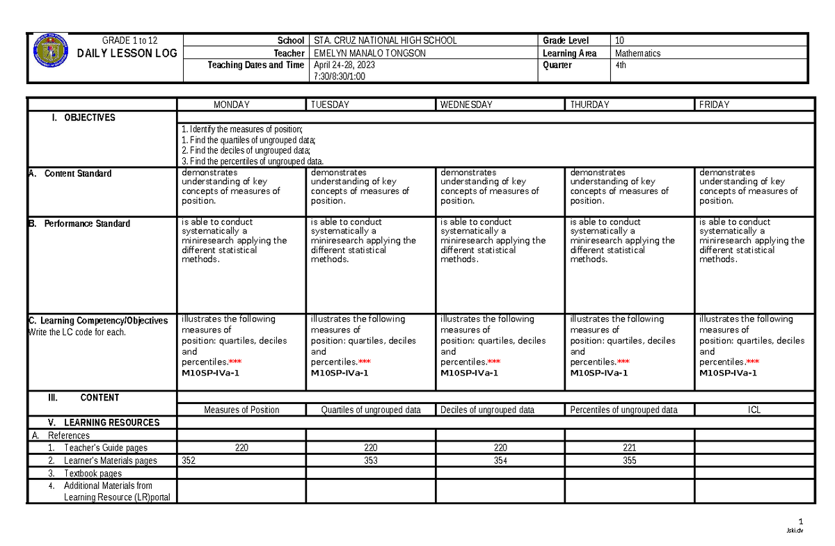 April 24-28 G10 math - lesson plan in Math 10 - GRADE 1 to 12 DAILY ...