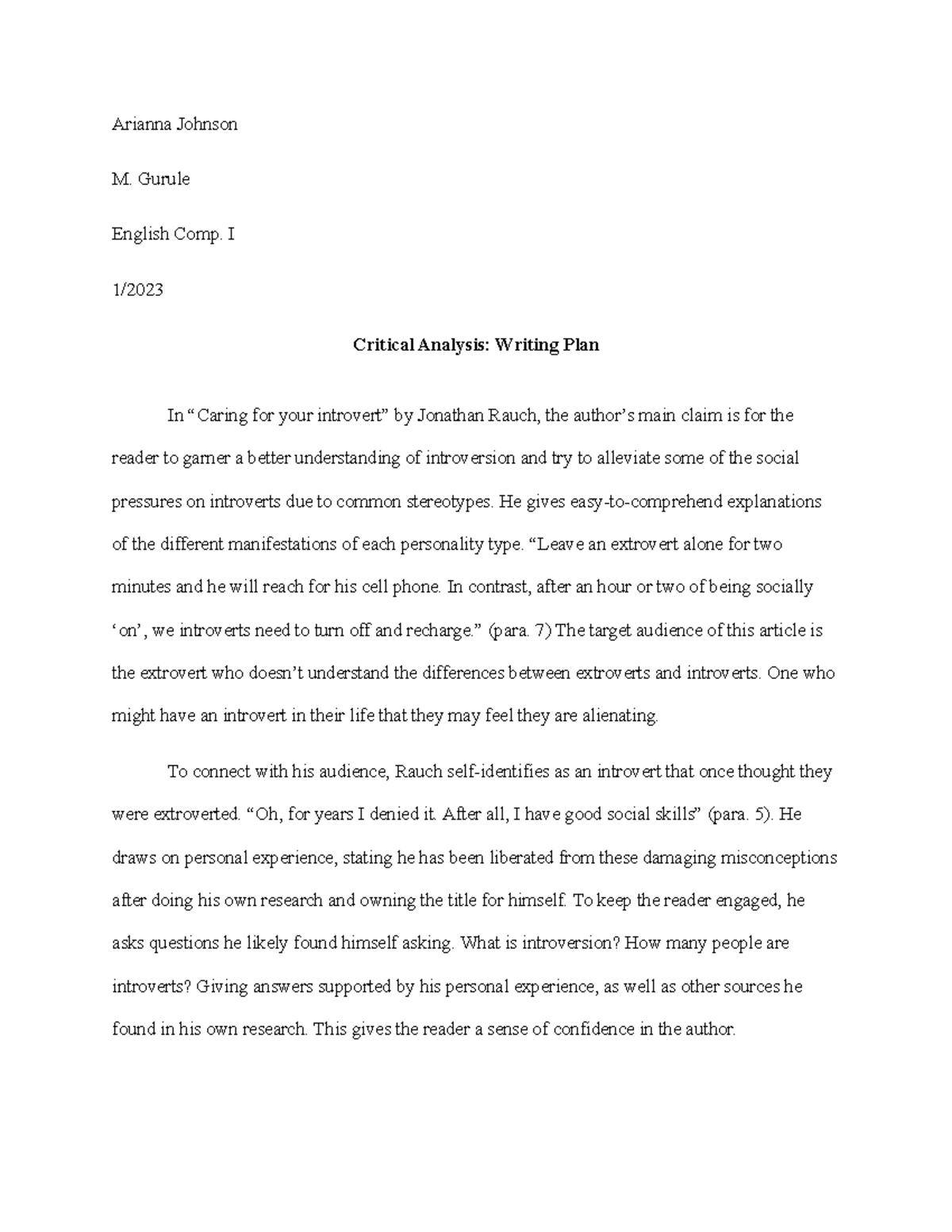 first draft of critical analysis essay caring for your introvert