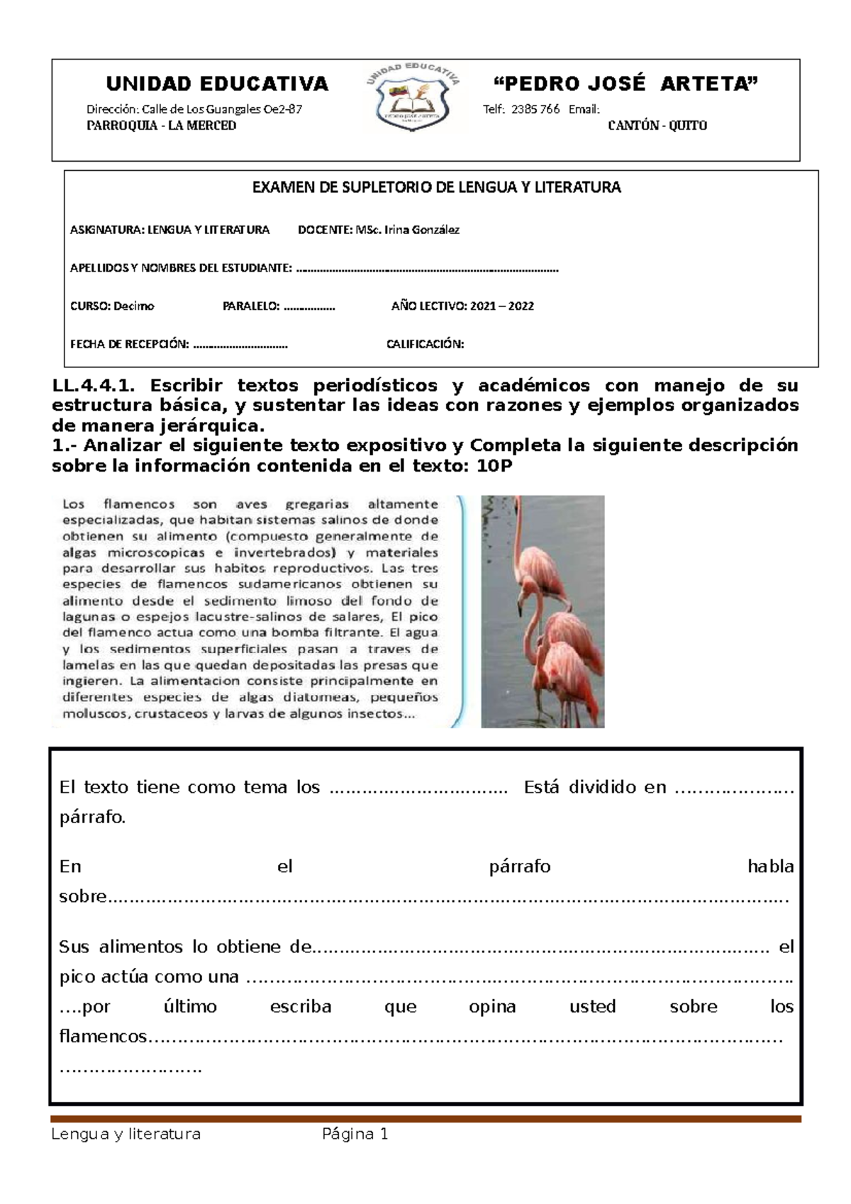 Examen Segundo Quimestre Decimo Ll Escribir Textos Period Sticos Y Acad Micos Con Manejo