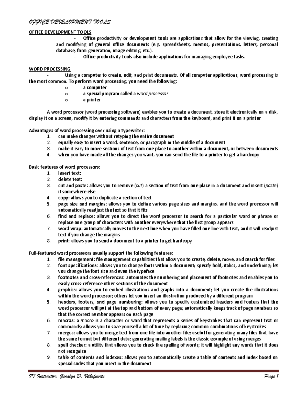 ODT Using MS WORD 2007 - IT Instructor: Genalyn D. Villafuerte Page 1 ...