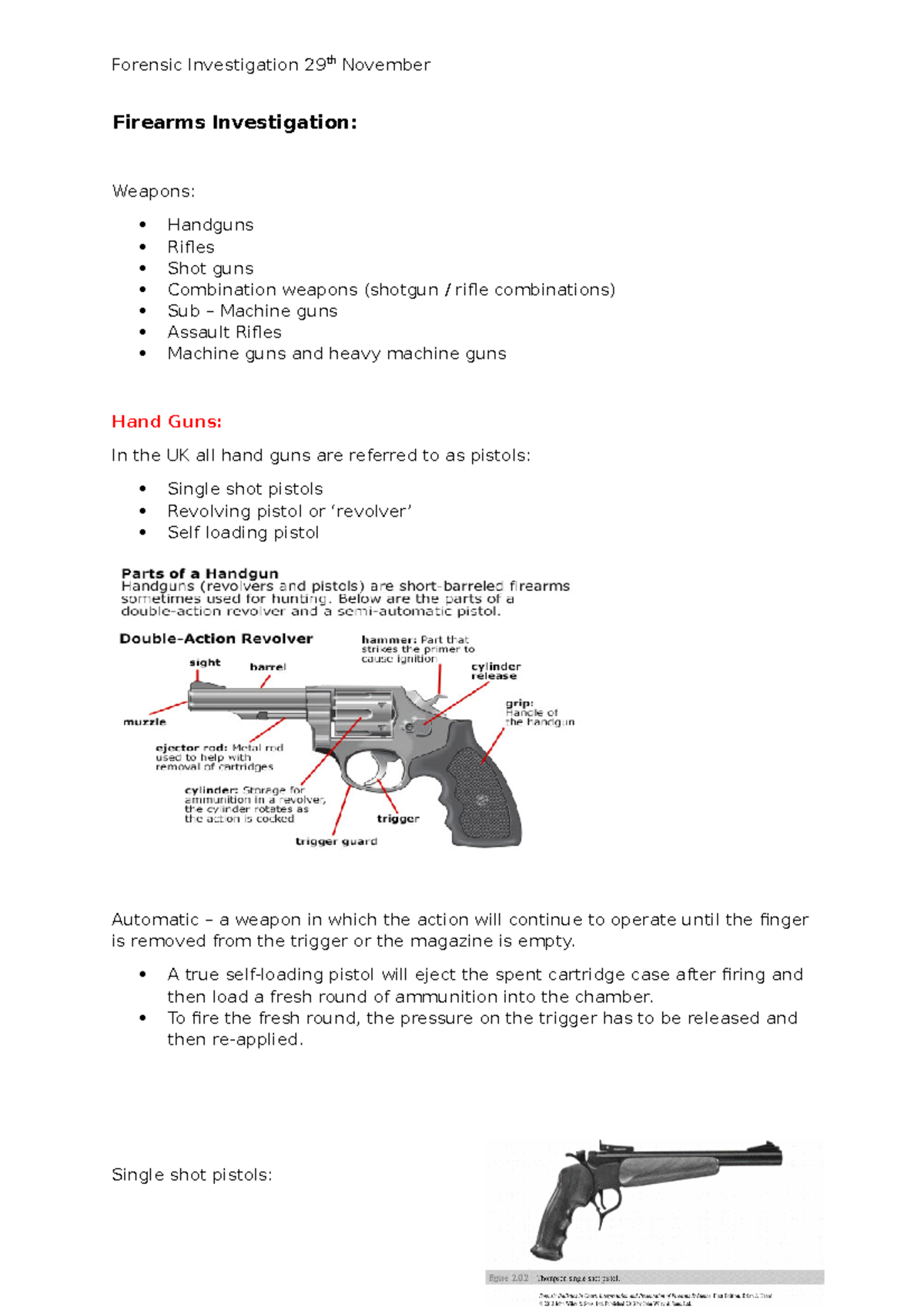 29.11.2019 Ballistics - Firearms Investigation: Weapons: Handguns Riles ...